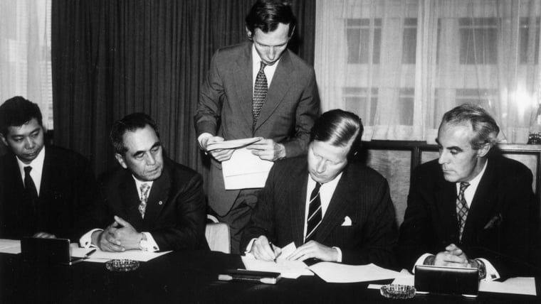 Stock listing signing ceremony at Hong Kong (1973)