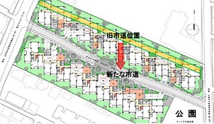 敷地中央へと付替えた市道
