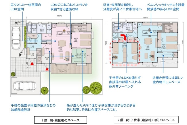 継承リフォーム後のプラン（1階床面積 26.9坪、2階床面積 26.4坪、延床面積 53.3坪）