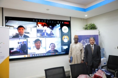 旭化成繊維イタリアより、CEOの濱田、古澤がオンラインで式典に出席（Photo Credit : UNDP Mali）