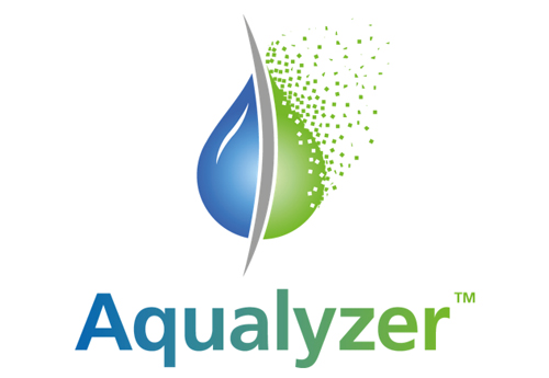 The Aqualyzer™ logo with the left half symbolizing water and the right green hydrogen