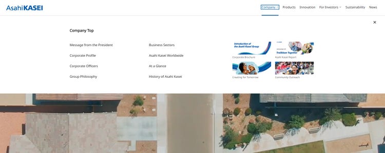 Content menu of company information