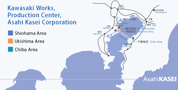 Kawasaki Works, Production Center, Asahi Kasei Corporation Shiohama Area Ukishima Area Chiba Area